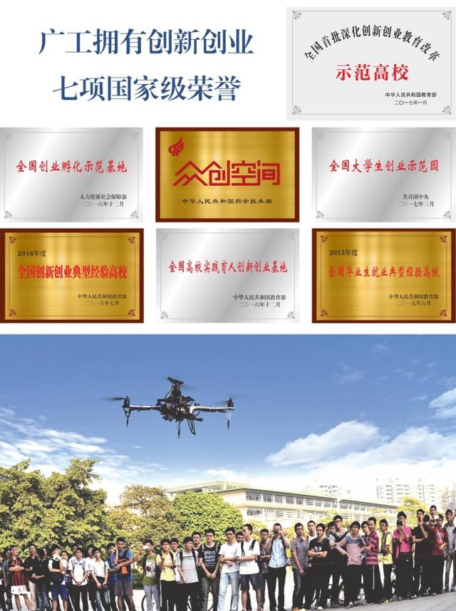 广工是广东省高校唯一获7项国家级创新创业荣誉称号的高校,建成“工大创谷”全省高校最大规模的创新创业孵化基地。 广工是广东省高校唯一获7项国家级创新创业荣誉称号的高校,建成“工大创谷”全省高校最大规模的创新创业孵化基地。